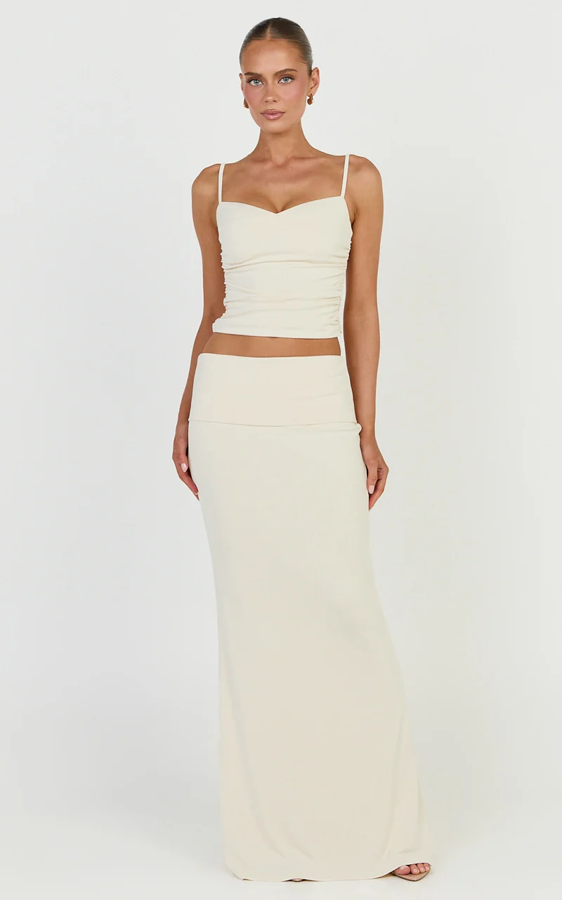 Miren Maxi Skirt - Foldover Waist Skirt in Ivory