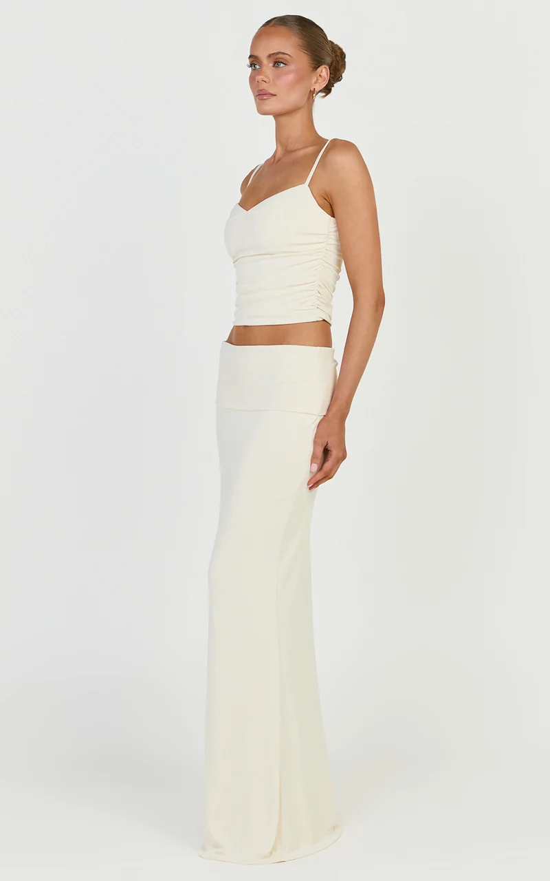 Kaila Top - Ruched Strappy Cami Top in Ivory