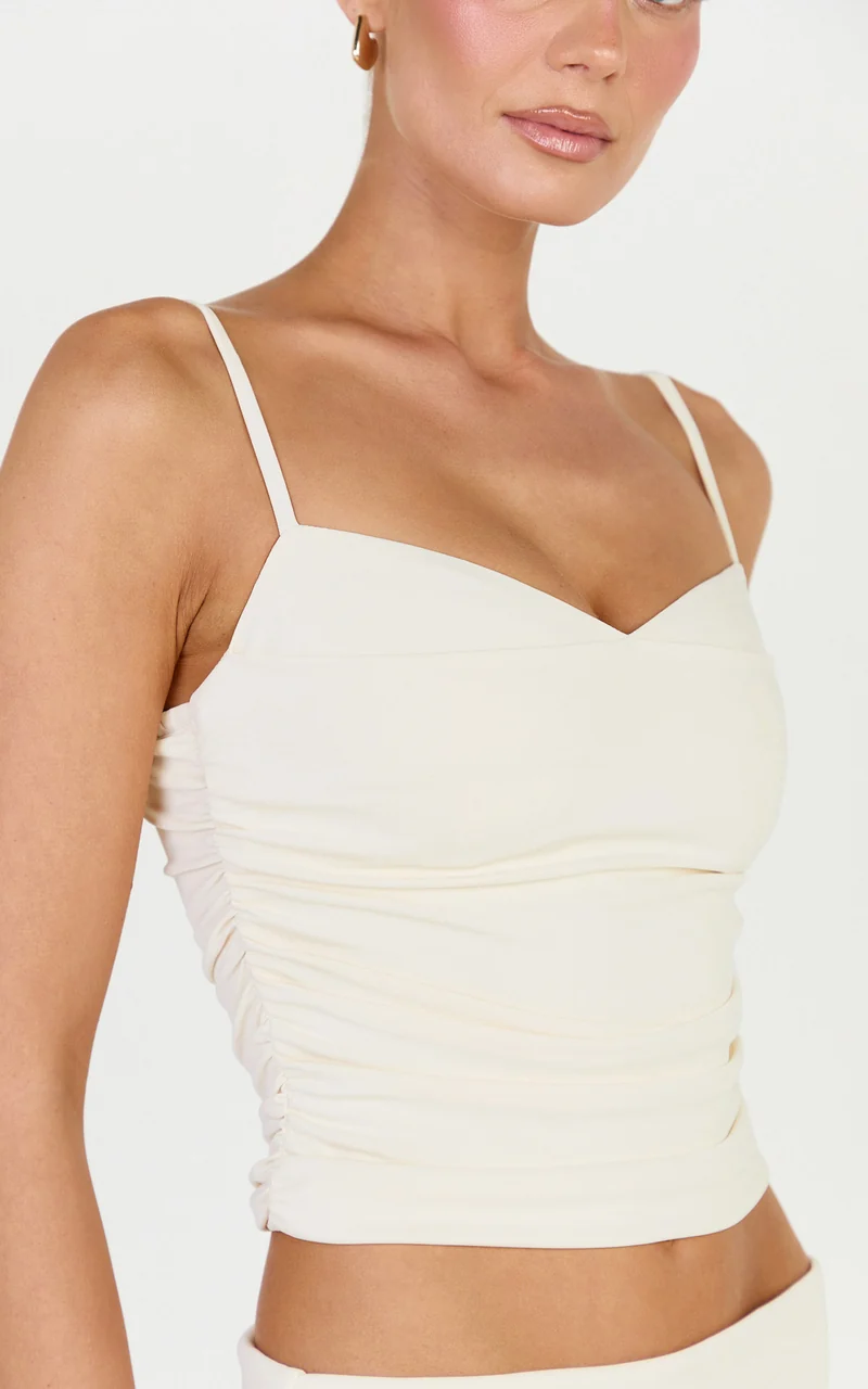 Kaila Top - Ruched Strappy Cami Top in Ivory