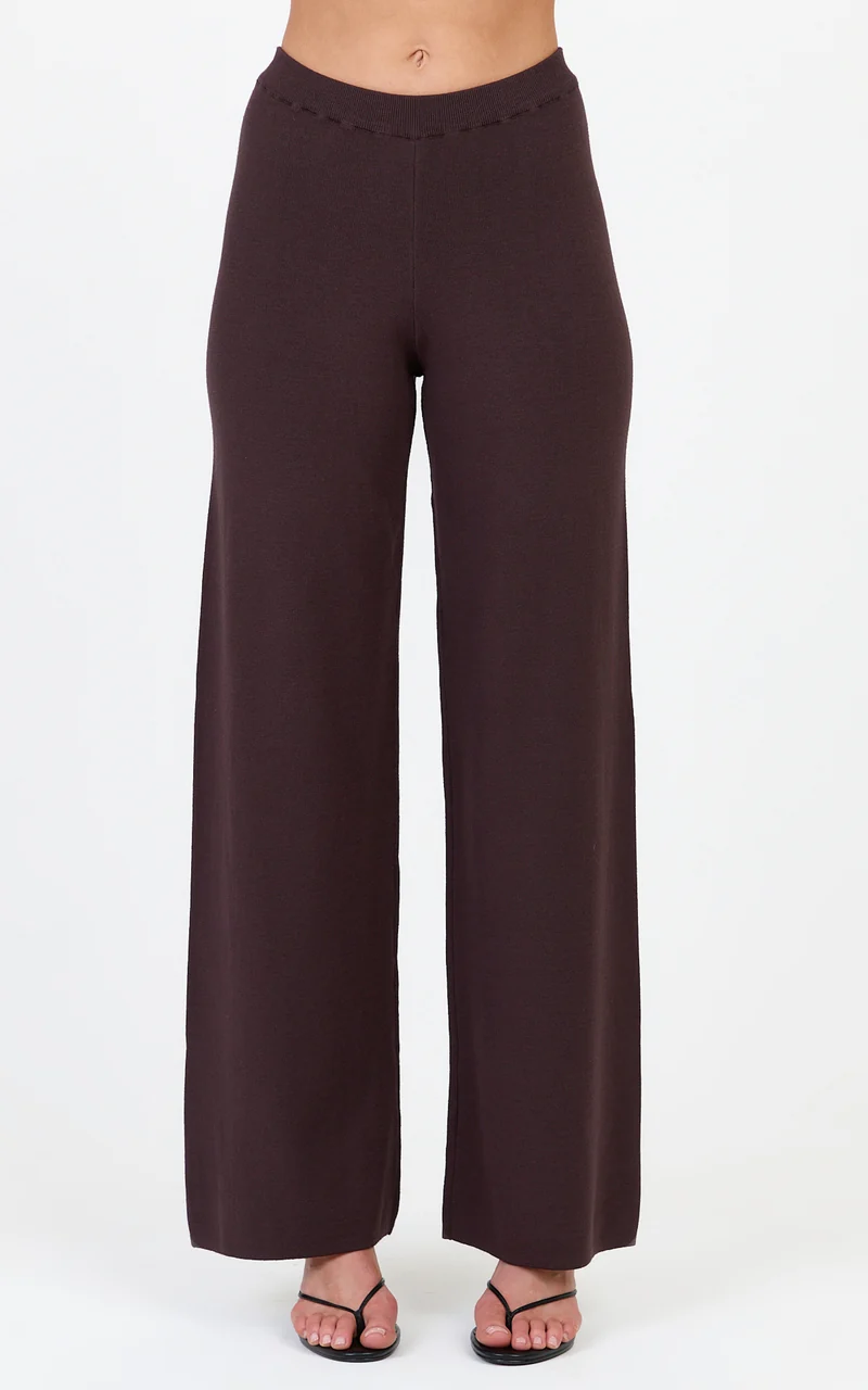 Leonie Two Piece Set - Knit Shell Top and Pant Set in Chocolate