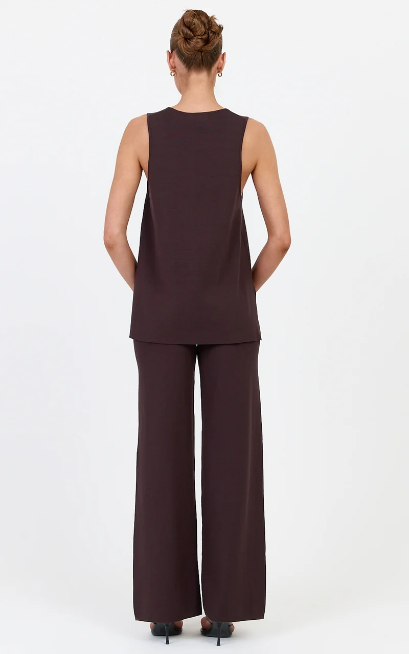 Leonie Two Piece Set - Knit Shell Top and Pant Set in Chocolate