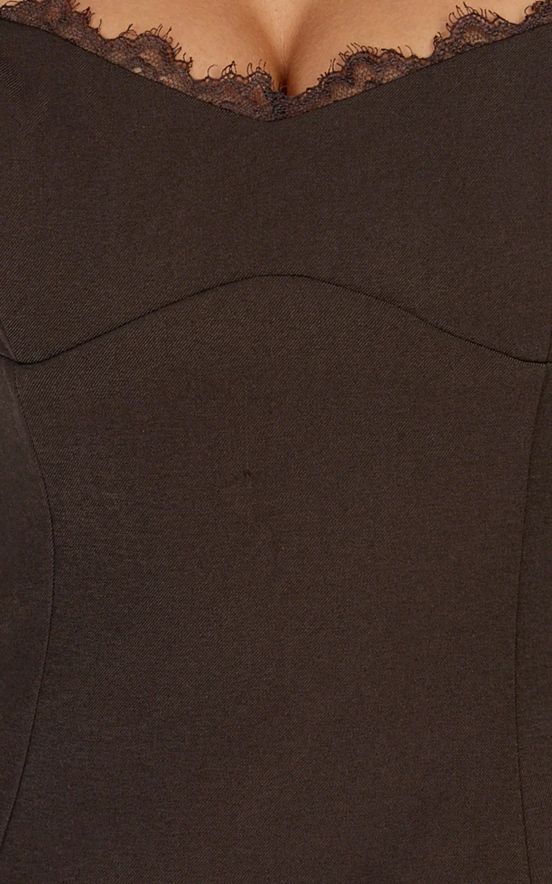 Primrose Top - Fitted Balconette Lace Trim Bodice Top in Dark Chocolate