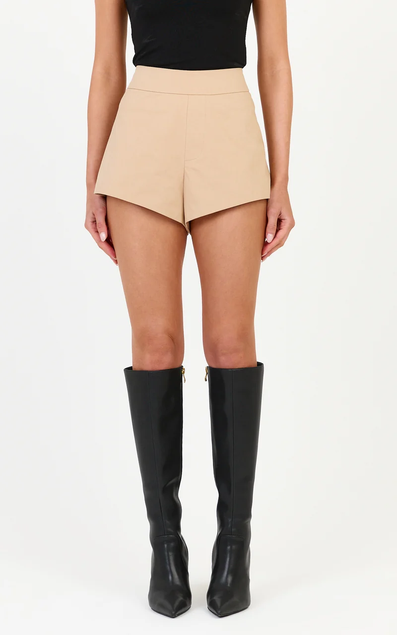 Freya Shorts - High Waisted Mini Shorts in Light Beige