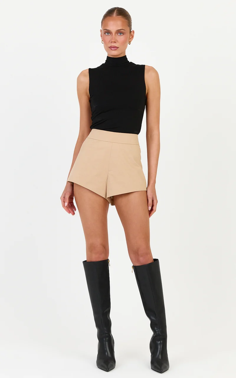 Freya Shorts - High Waisted Mini Shorts in Light Beige