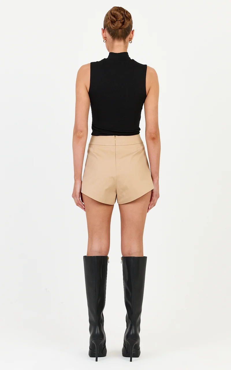 Freya Shorts - High Waisted Mini Shorts in Light Beige