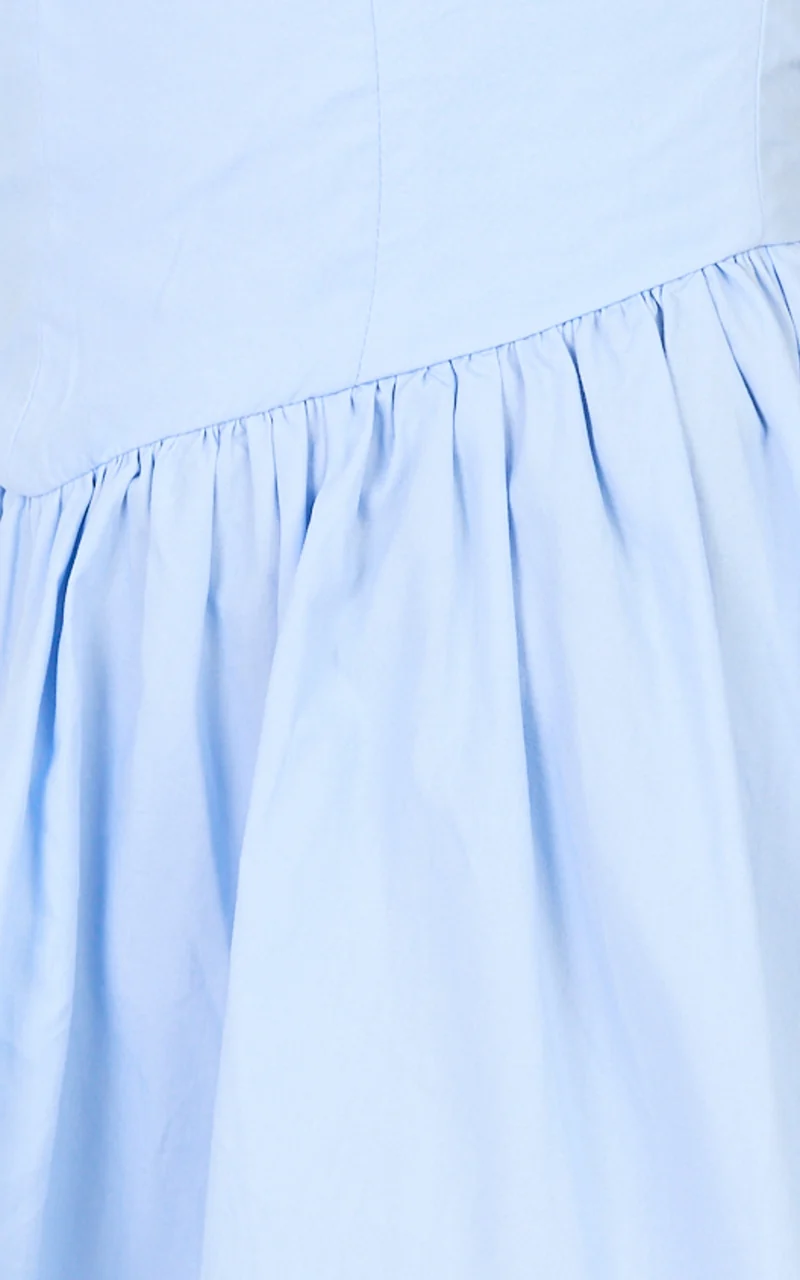 Lacey Mini Dress - Off Shoulder Gathered Waist Dress in Blue