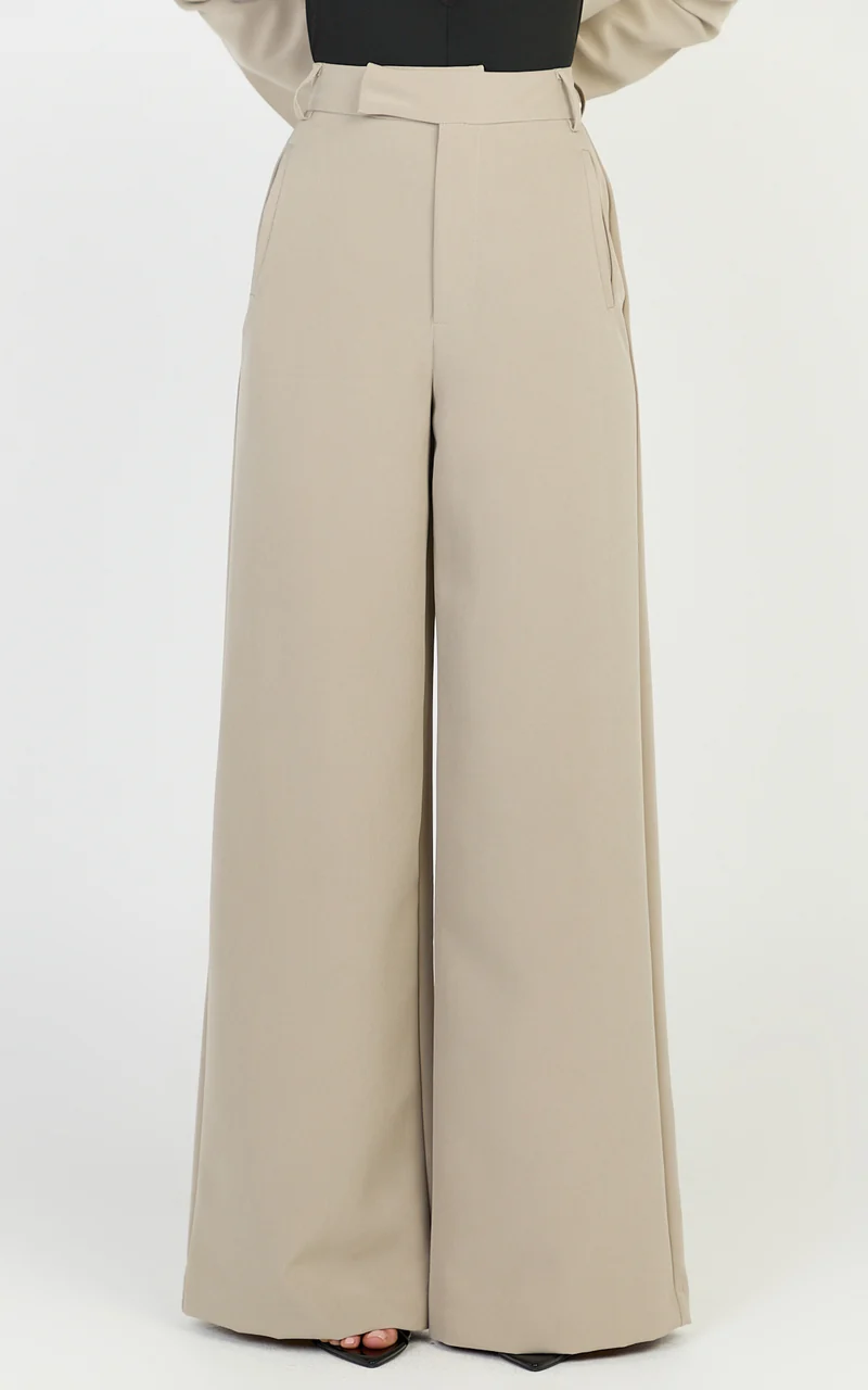 Selena Pants - High Waisted Wide Leg Tailored Pants in Neutral