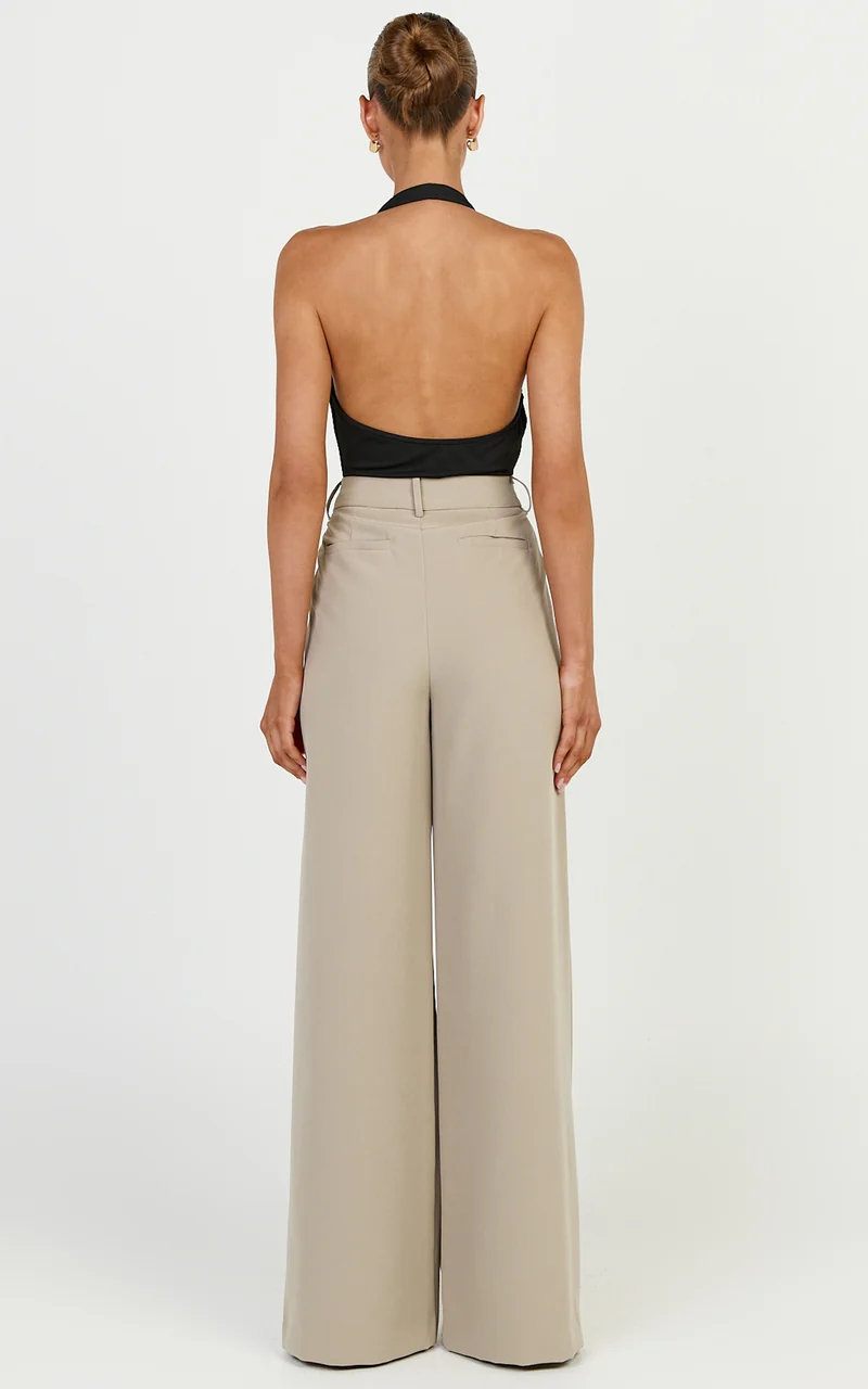 Selena Pants - High Waisted Wide Leg Tailored Pants in Neutral