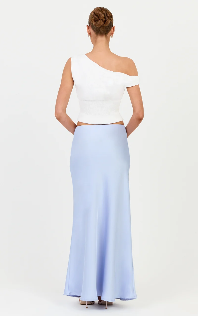 Amari Maxi Skirt - High Waisted Bias Cut Skirt in Baby Blue
