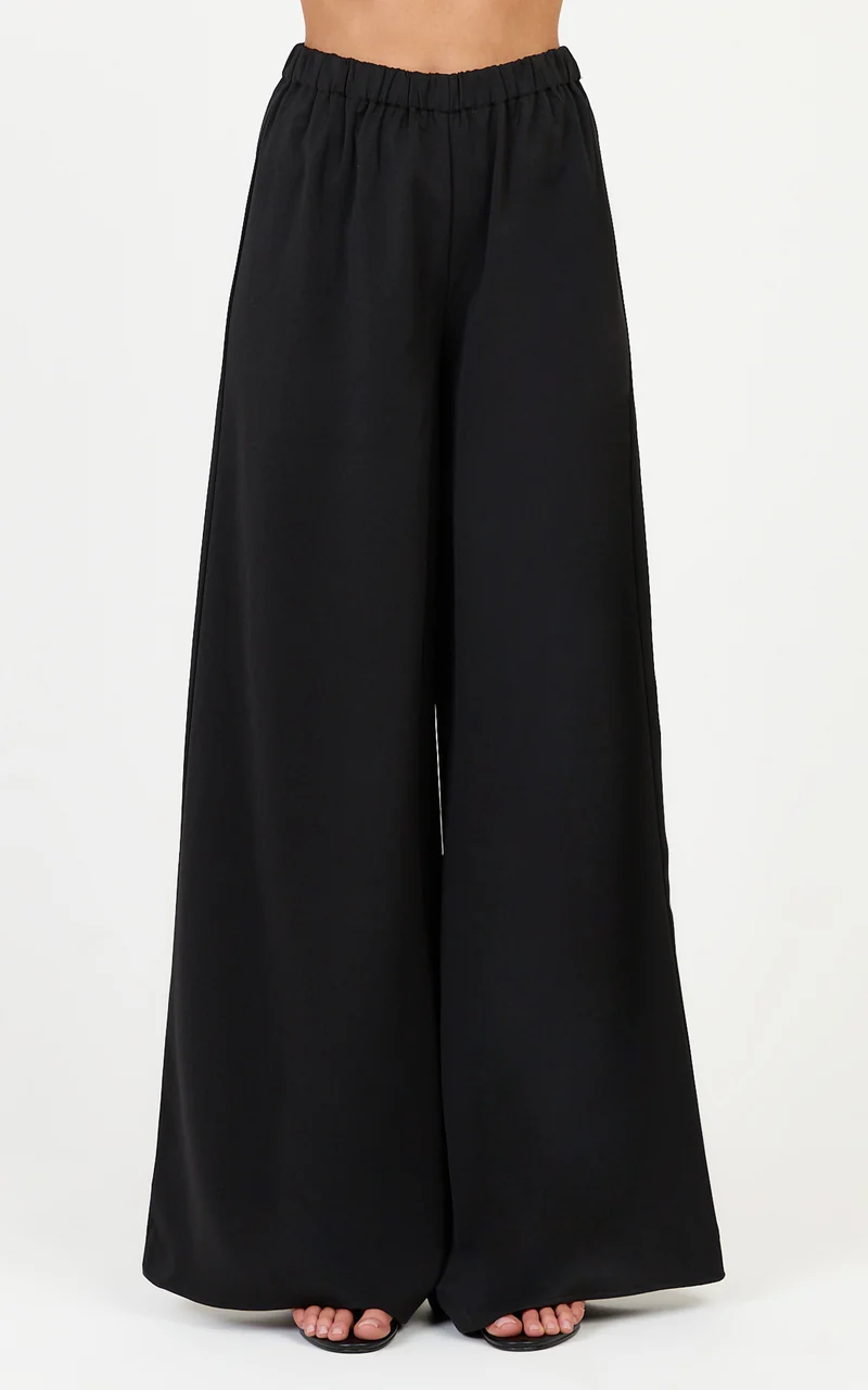 Jane Two Piece Top and Pants Set - Strapless Longline Top and Wide Leg Pants Set in Black