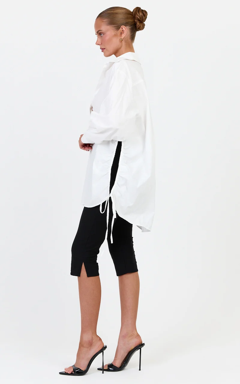 Kalpena Shirt - Ruched Side Oversized Shirt in White