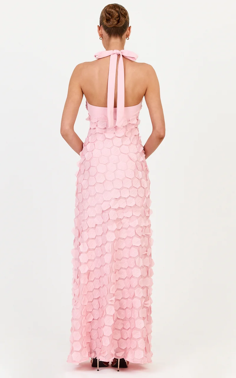 Sloane Maxi Dress - Sweetheart Halter Neck Dress in Pink