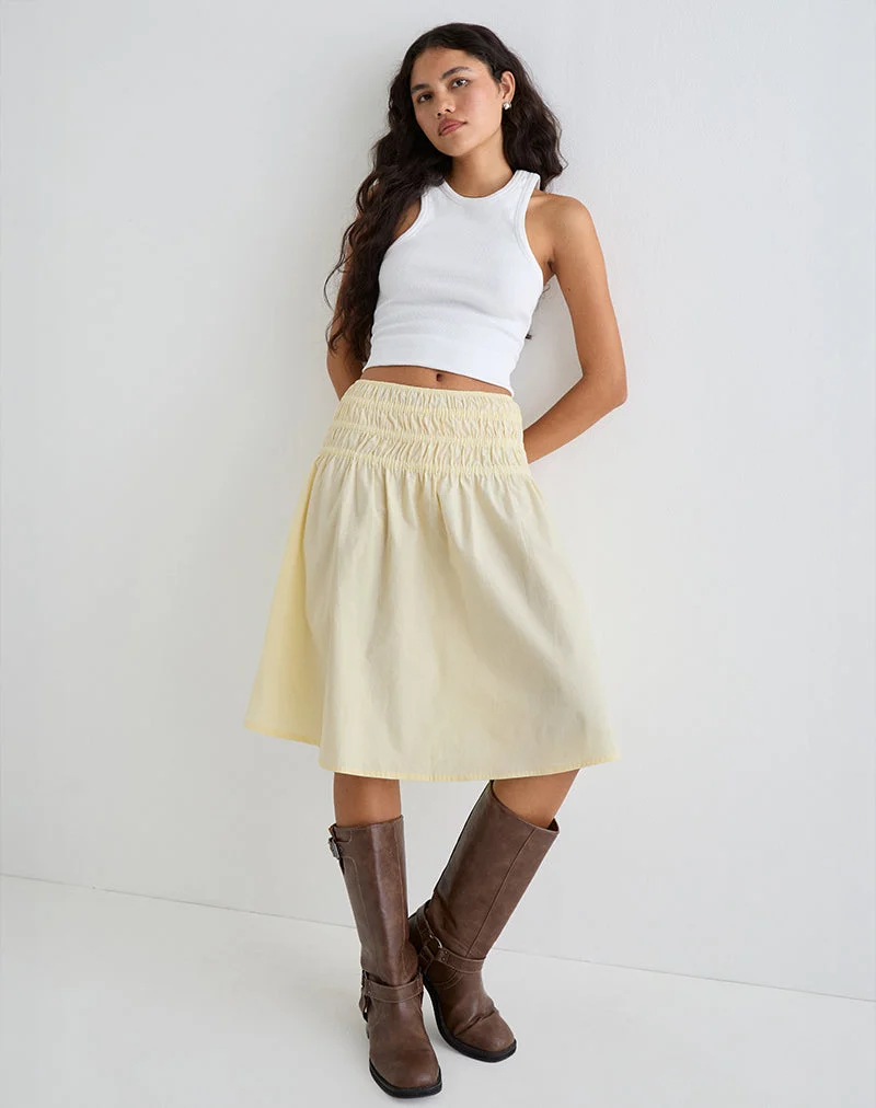 Jupe midi Neleta, Popeline Lemon