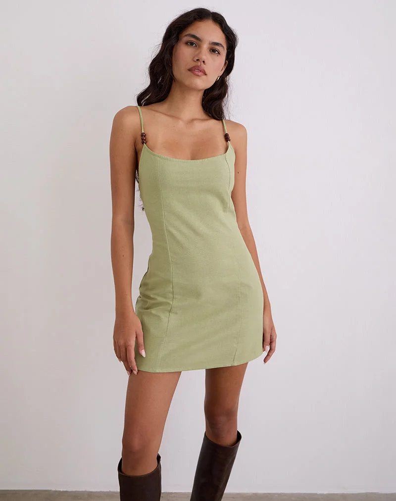 Mini-robe Ambra Scoop en lin vert sauge