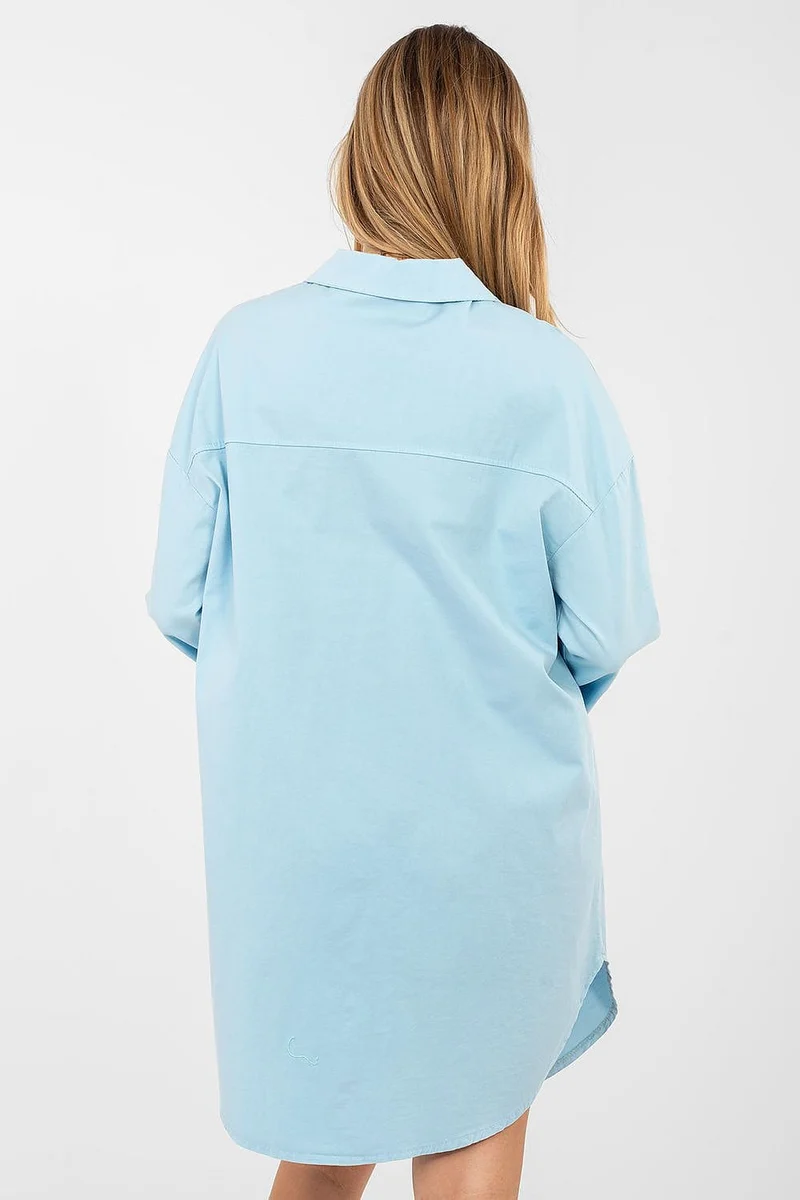 Robe chemise bleue courte