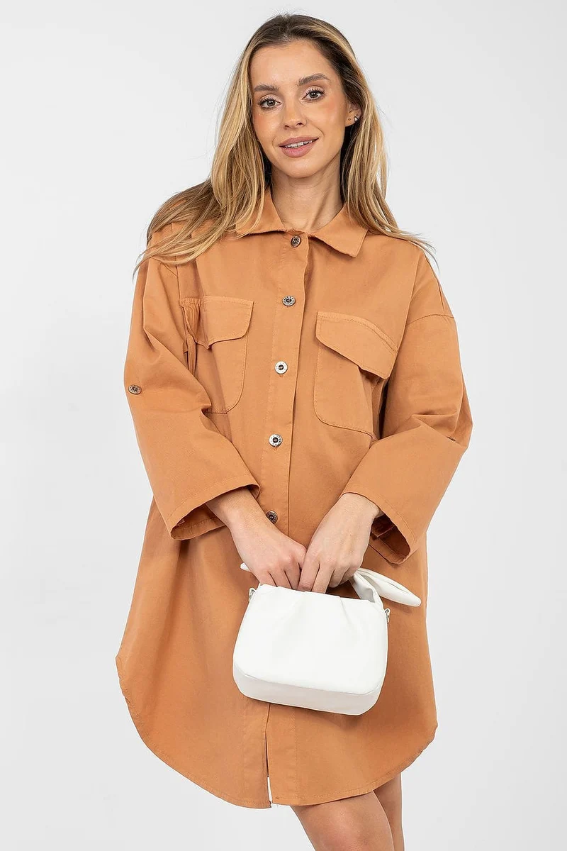 Robe chemise courte casual orange camel