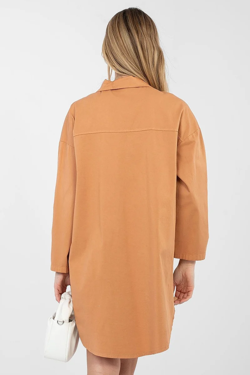 Robe chemise courte casual orange camel