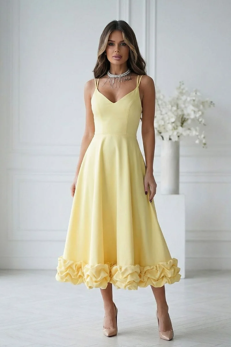 Robe de soirée midi chic jaune