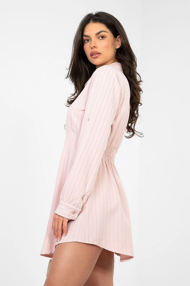 Robe chemise rose à rayures