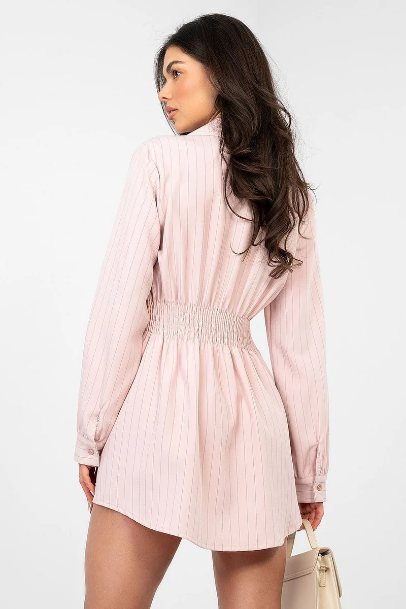 Robe chemise rose à rayures