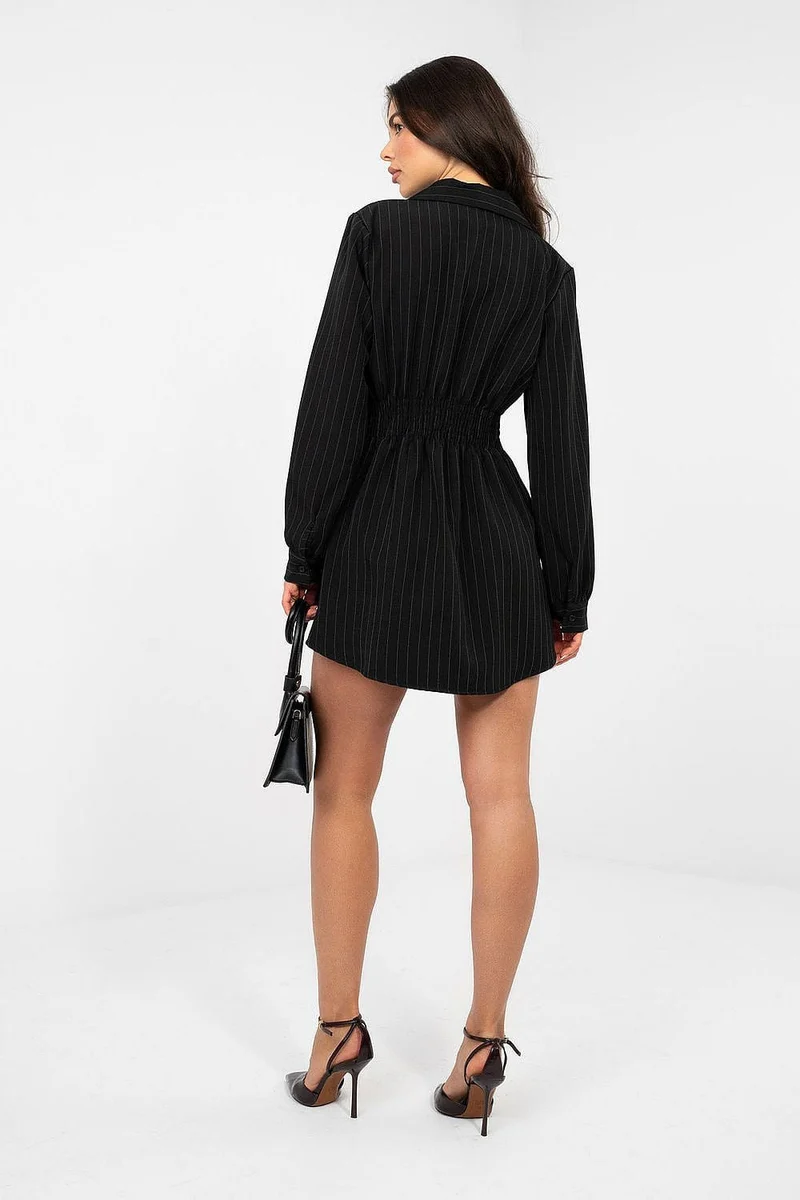 Robe chemise noire courte motif rayé