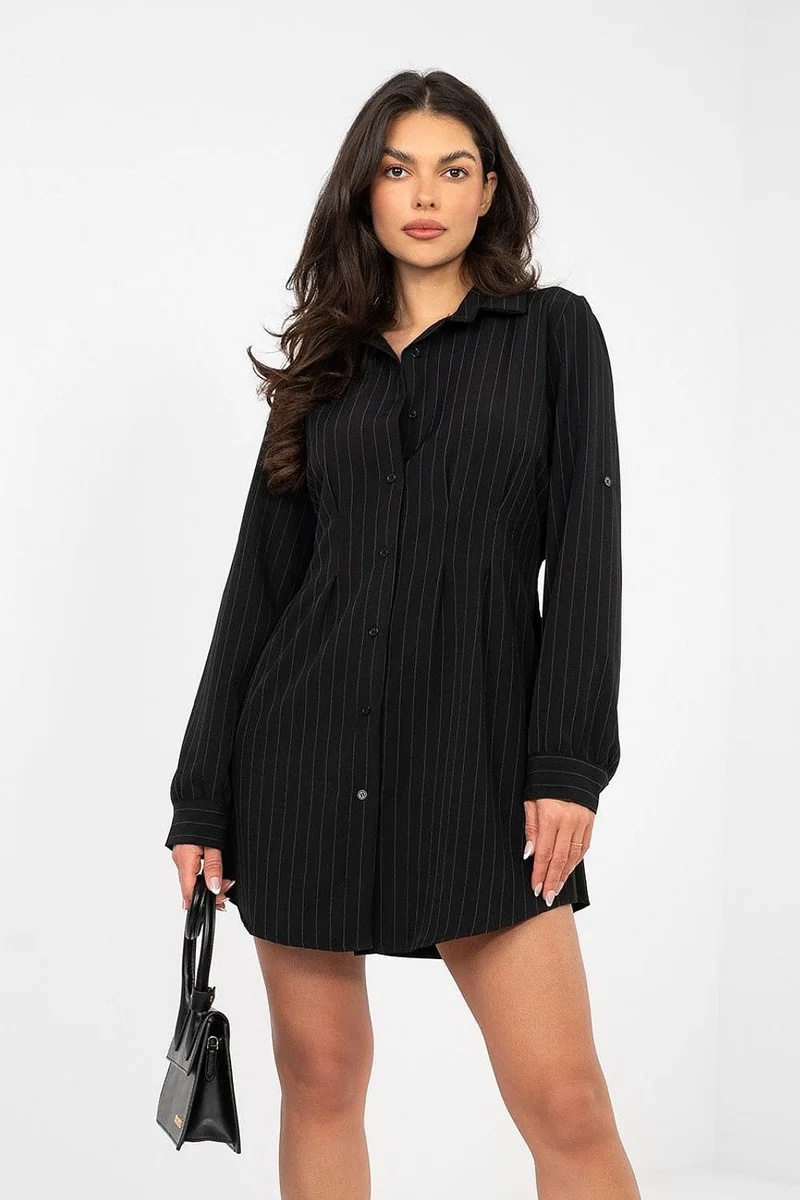 Robe chemise noire courte motif rayé