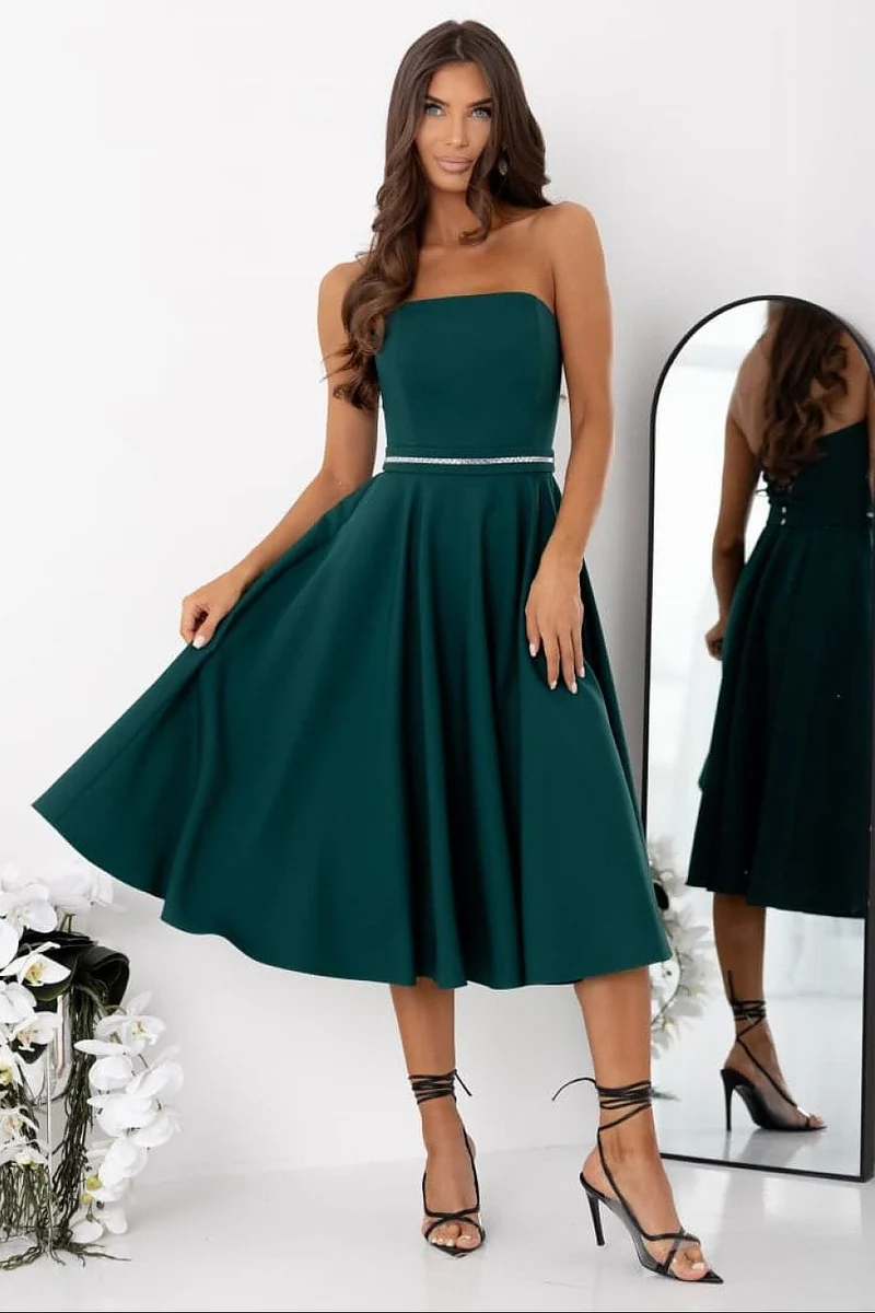 Robe bustier verte midi évasée