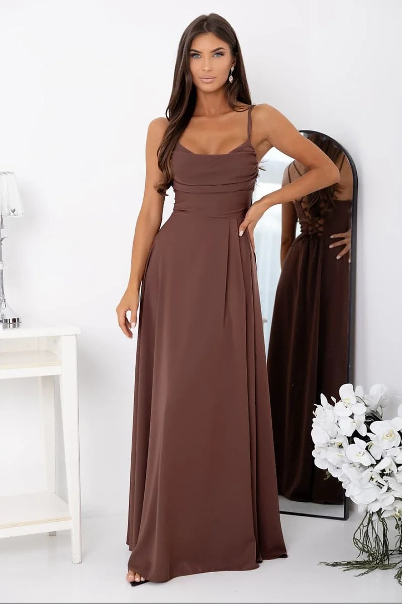 Robe marron longue pour invitée au mariage