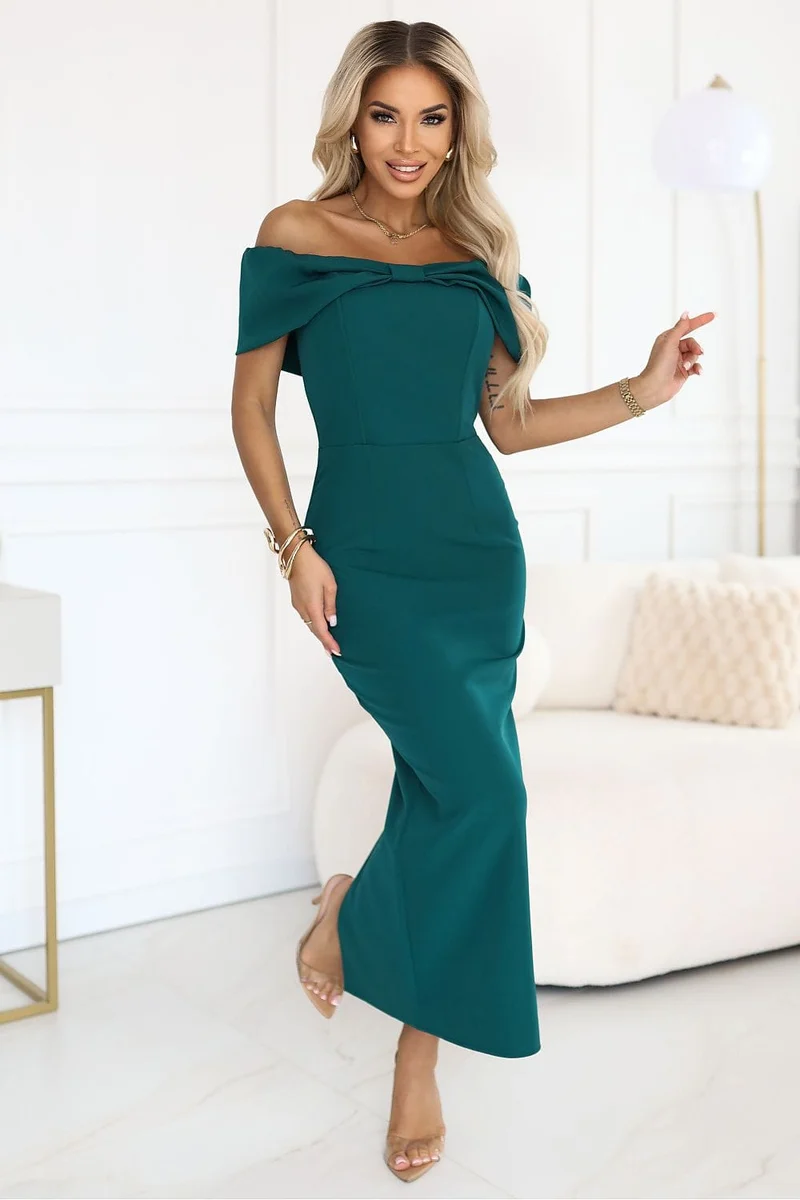 Robe de soirée verte chic longue épaules dénudées