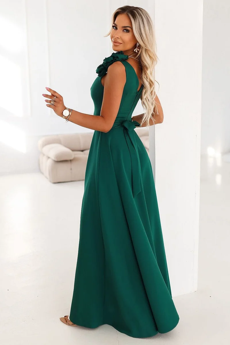 Robe invitée de mariage longue verte sans manches
