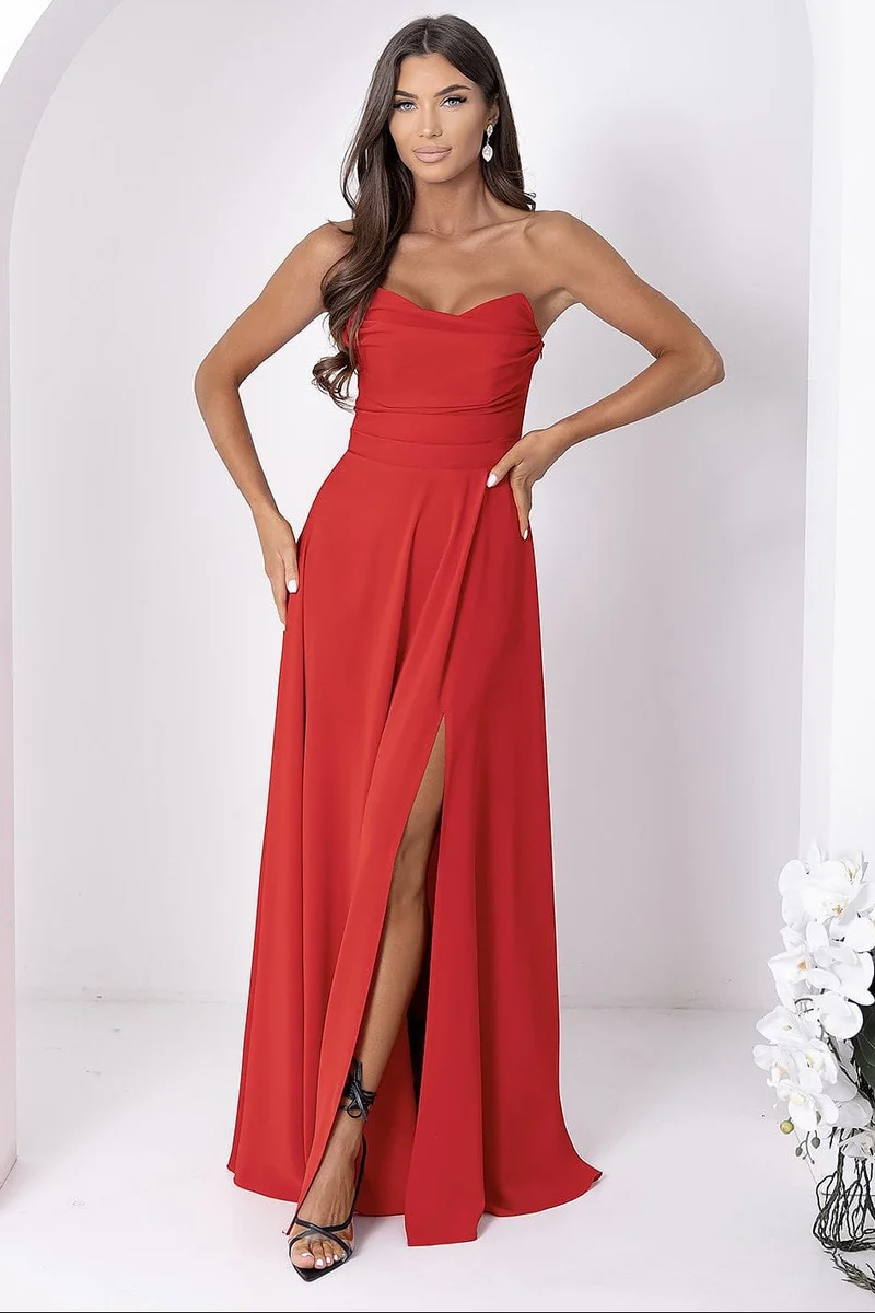 Robe de soirée chic longue dos nu rouge