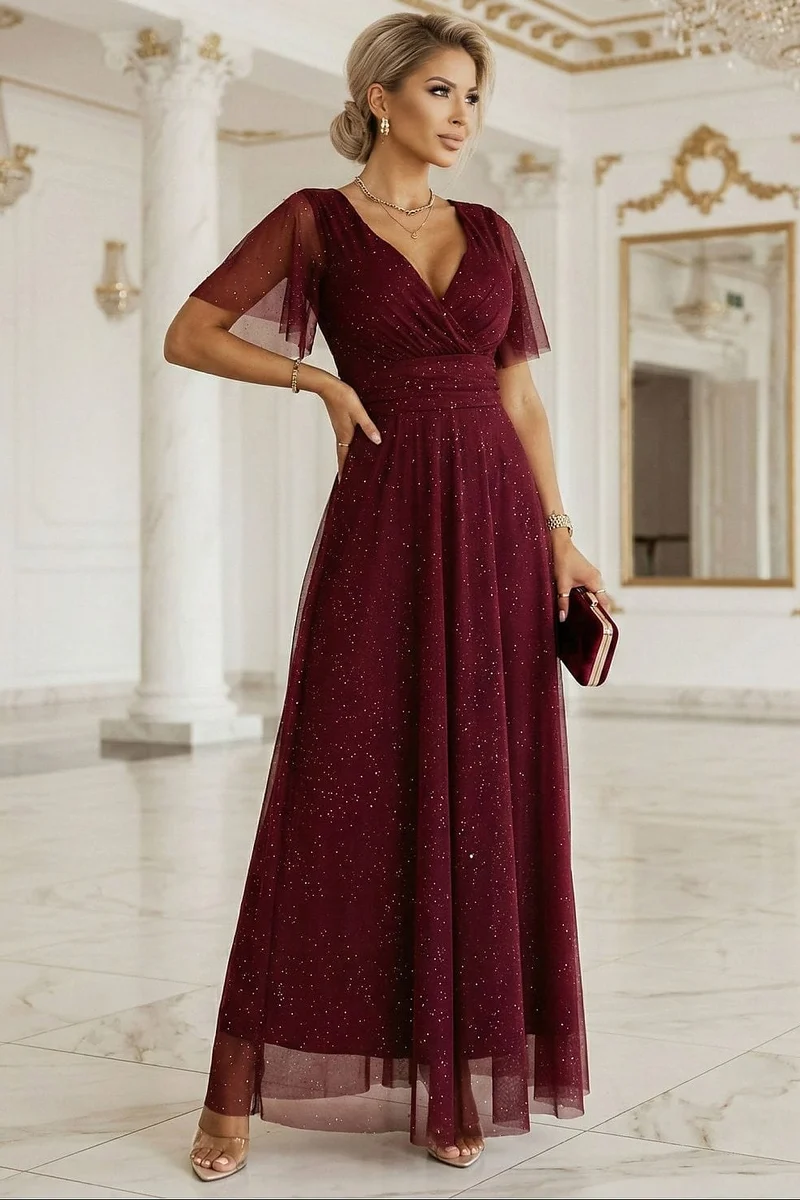 Robe de soirée longue pailletée bordeaux