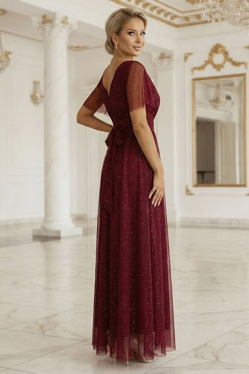 Robe de soirée longue pailletée bordeaux