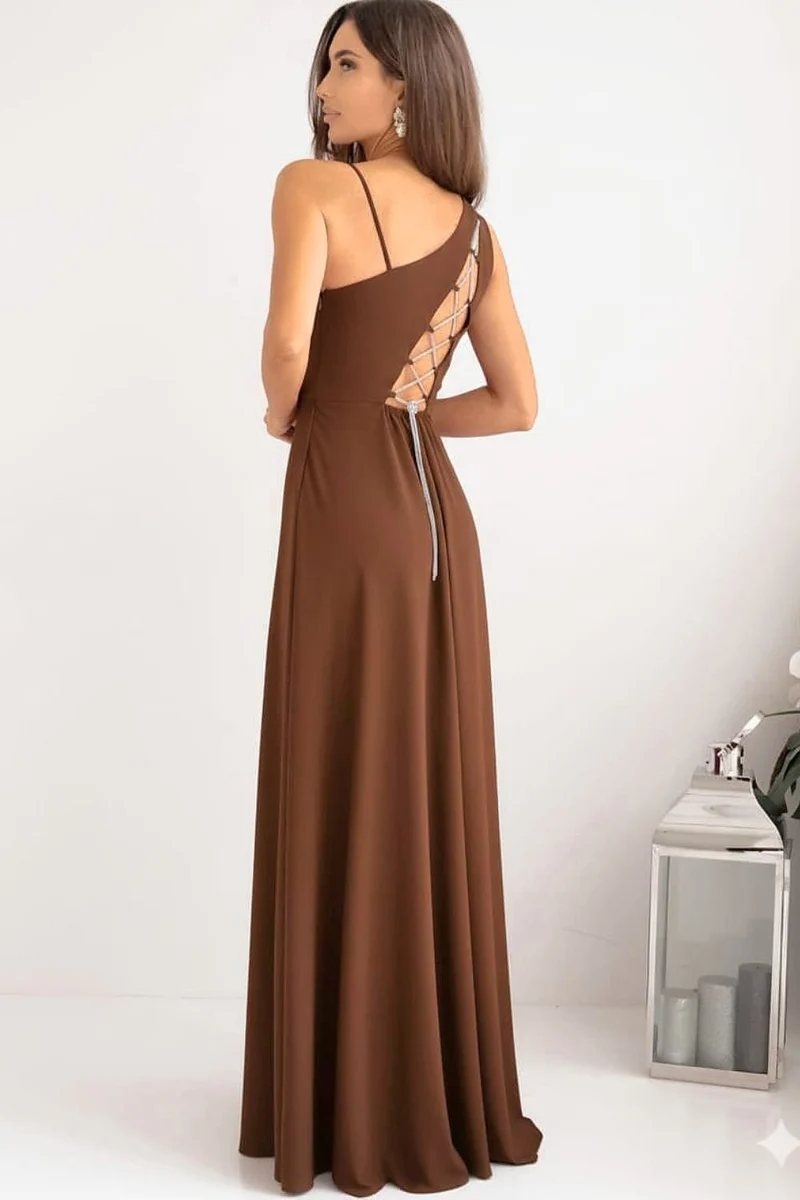 Robe longue fendue marron chocolat