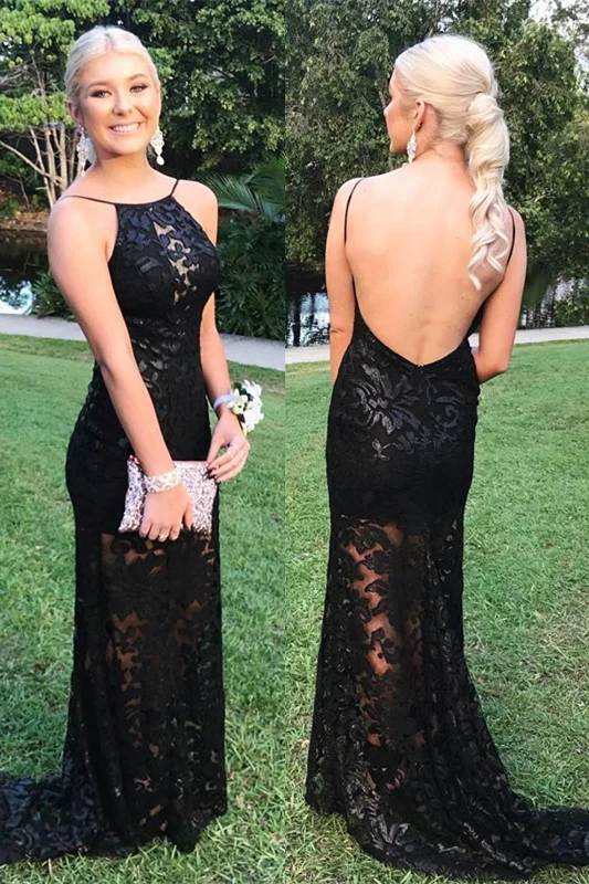 Robe de bal sirène élégante en dentelle à dos nu : sans manches, dos nu, longueur au sol – Robe de soirée parfaite
