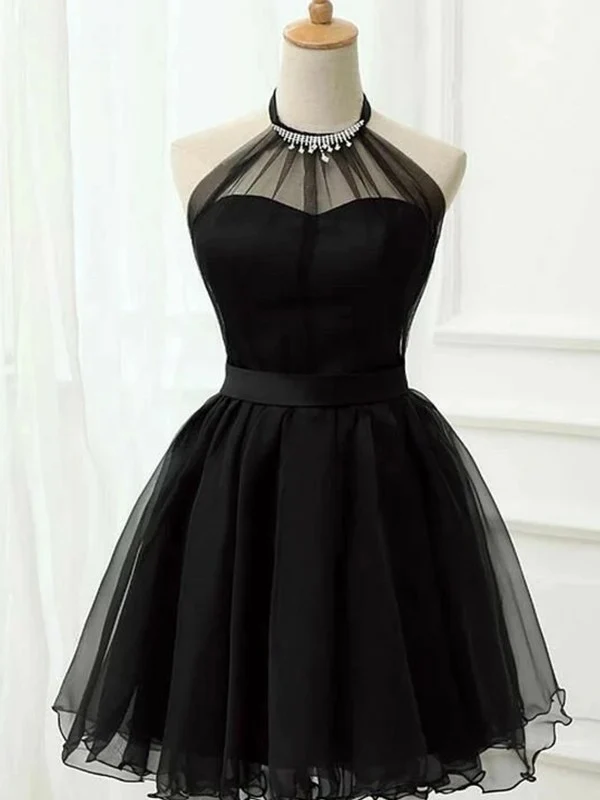 Robe de bal courte élégante en tulle à volants, dos nu, sans manches, coupe trapèze, pour les fêtes de fin d'année