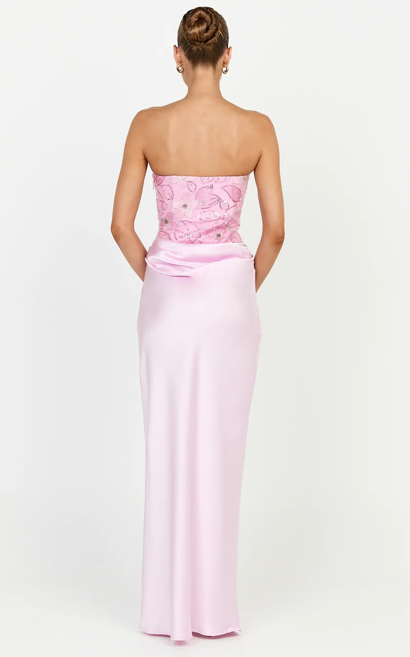 Amie Maxi Dress - Strapless Sequin Bodice Dress With Draped Satin Skirt in Pink