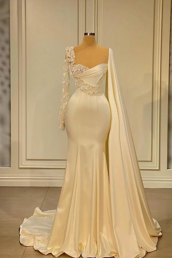 Robe de soirée longue et élégante style sirène avec satin froncé à fleurs 3D, robe de bal parfaite