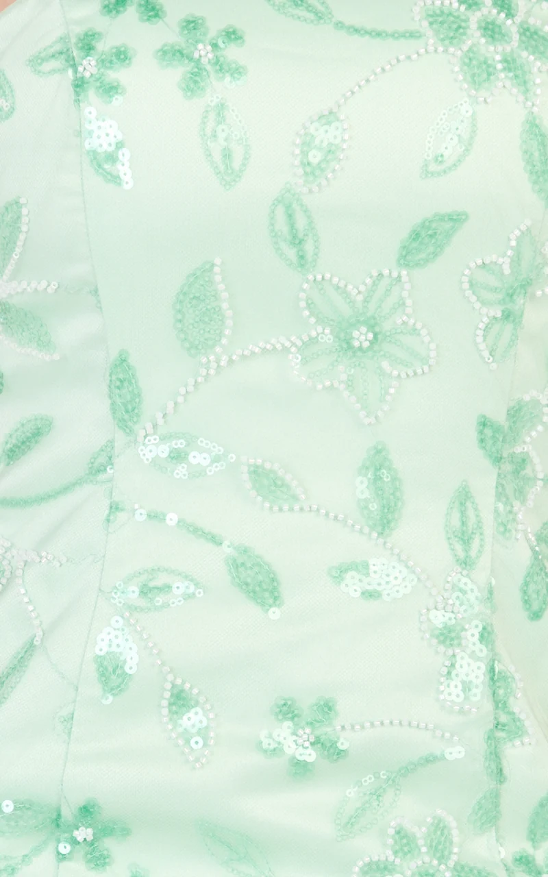 Electra Mini Dress - Strapless Bodycon Embellished Sequin Dress in Mint