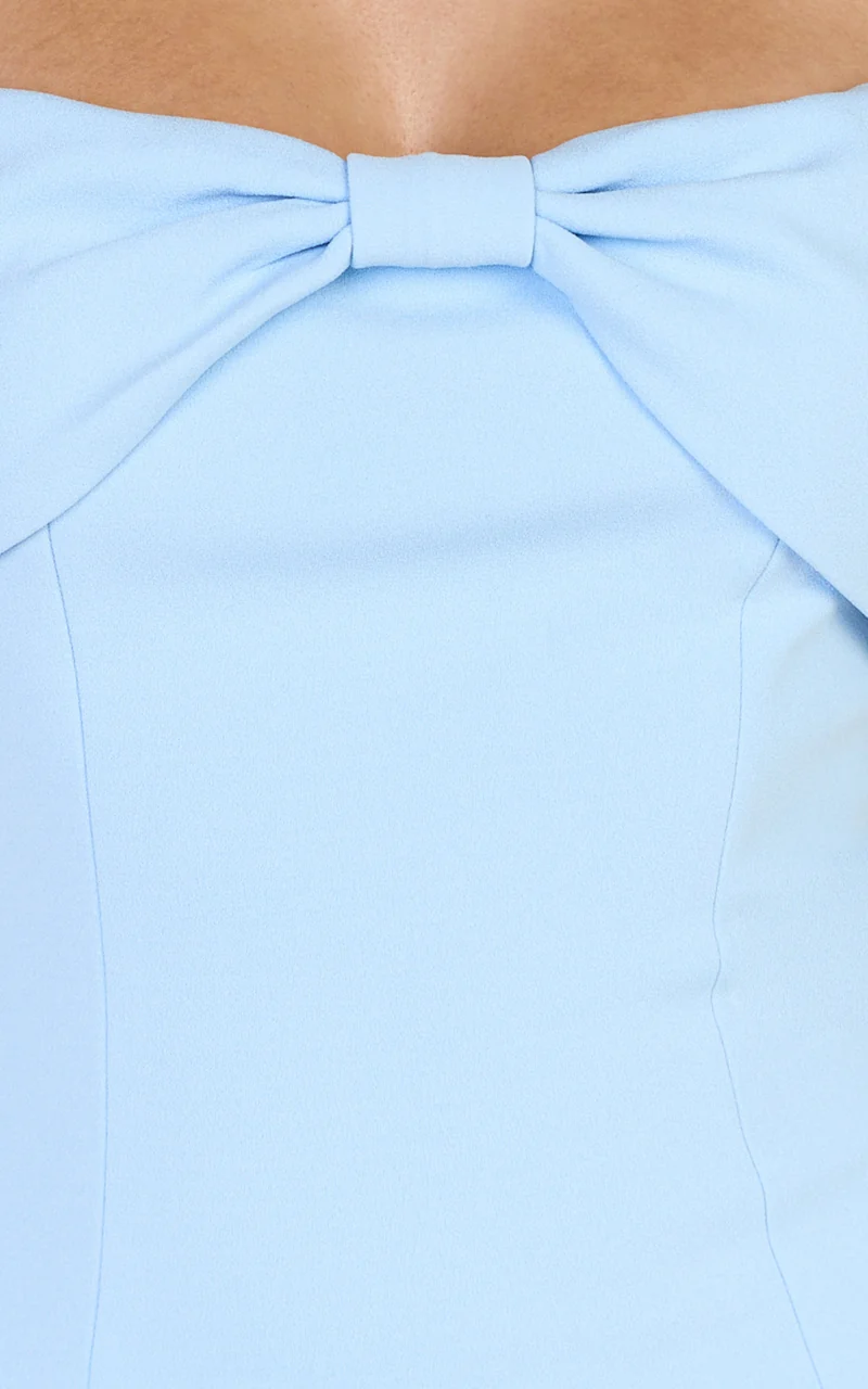 Thalia Mini Dress - Off Shoulder Bow Detail Dress in Light Blue