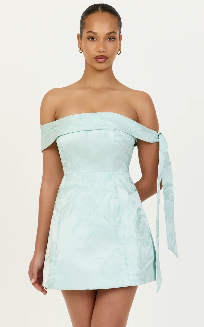 Cora Mini Dress - Off Shoulder Tie Detail Dress in Mint