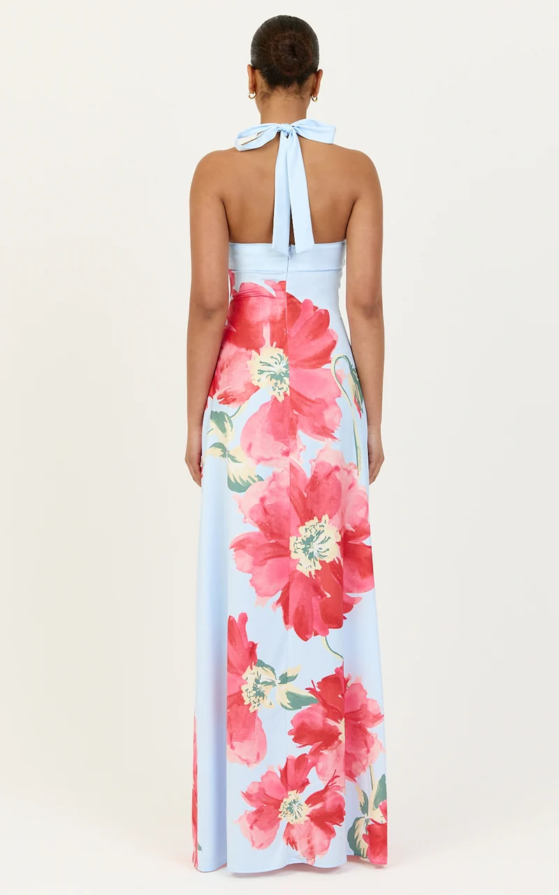 Luciana Maxi Dress - Halter Neck Twist Front Dress in Luciana Floral Print