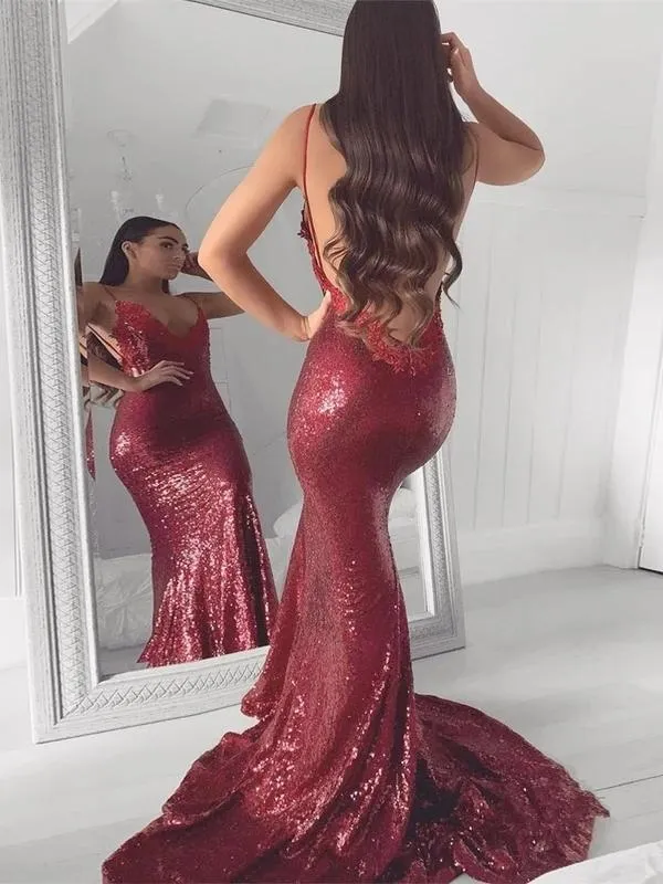 Robe de bal sirène élégante à sequins et bretelles spaghetti - Parfaite pour les occasions spéciales