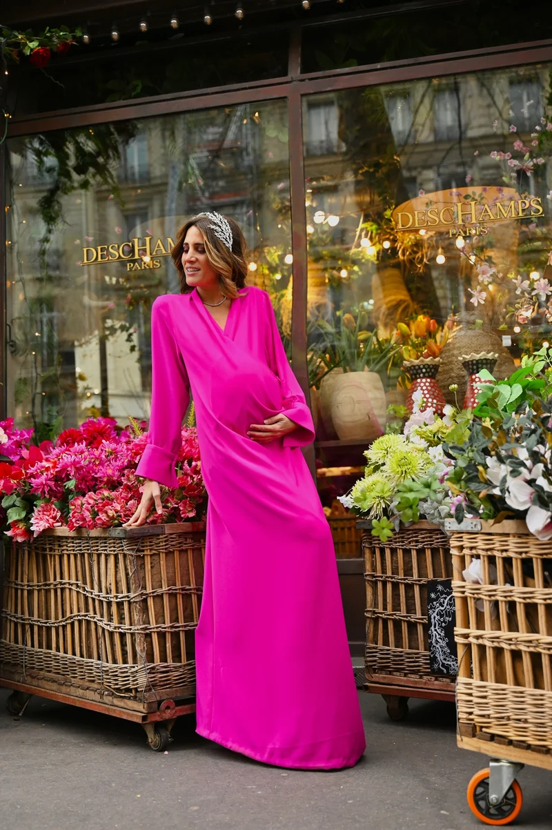 Robe longue du soir Jade fuschia - Femme enceinte