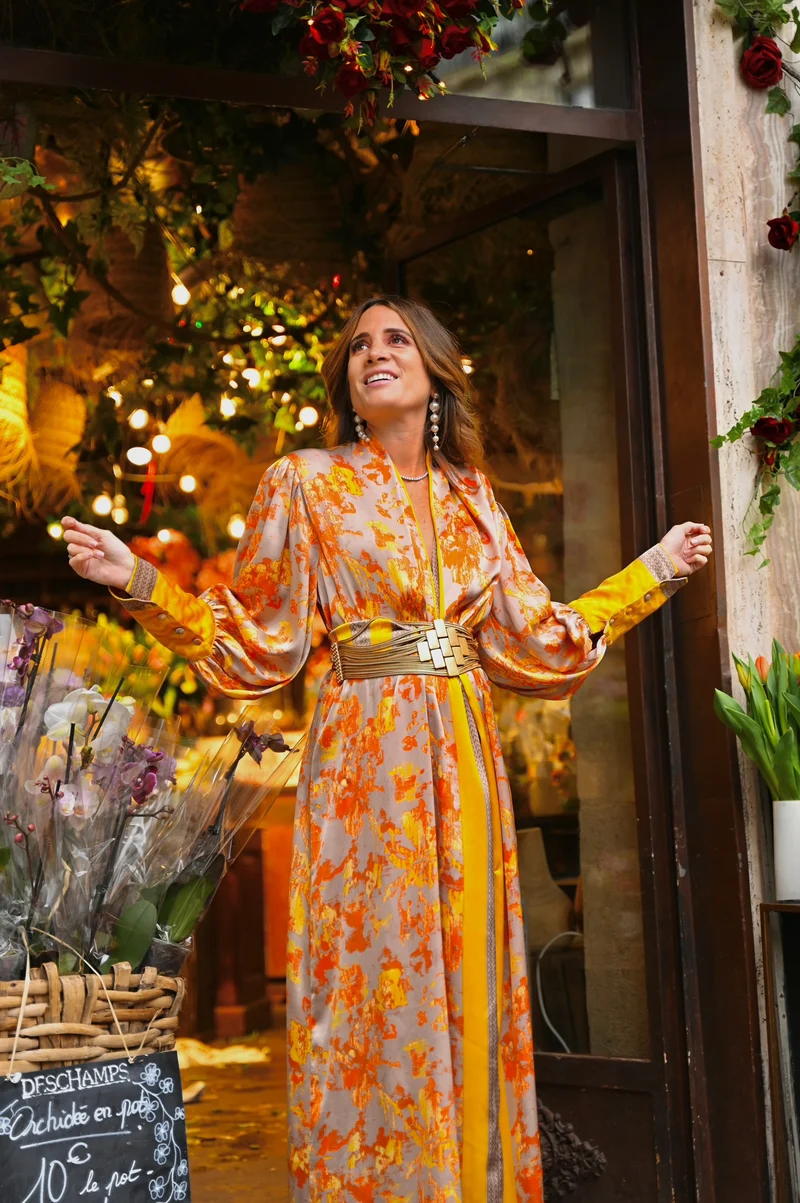 Robe kimono en soie orange - Femme enceinte