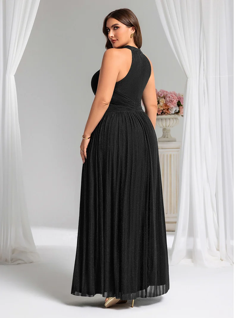 ever EVERLAINE|Robe de soirée formelle scintillante à col licou avec silhouette trapèze