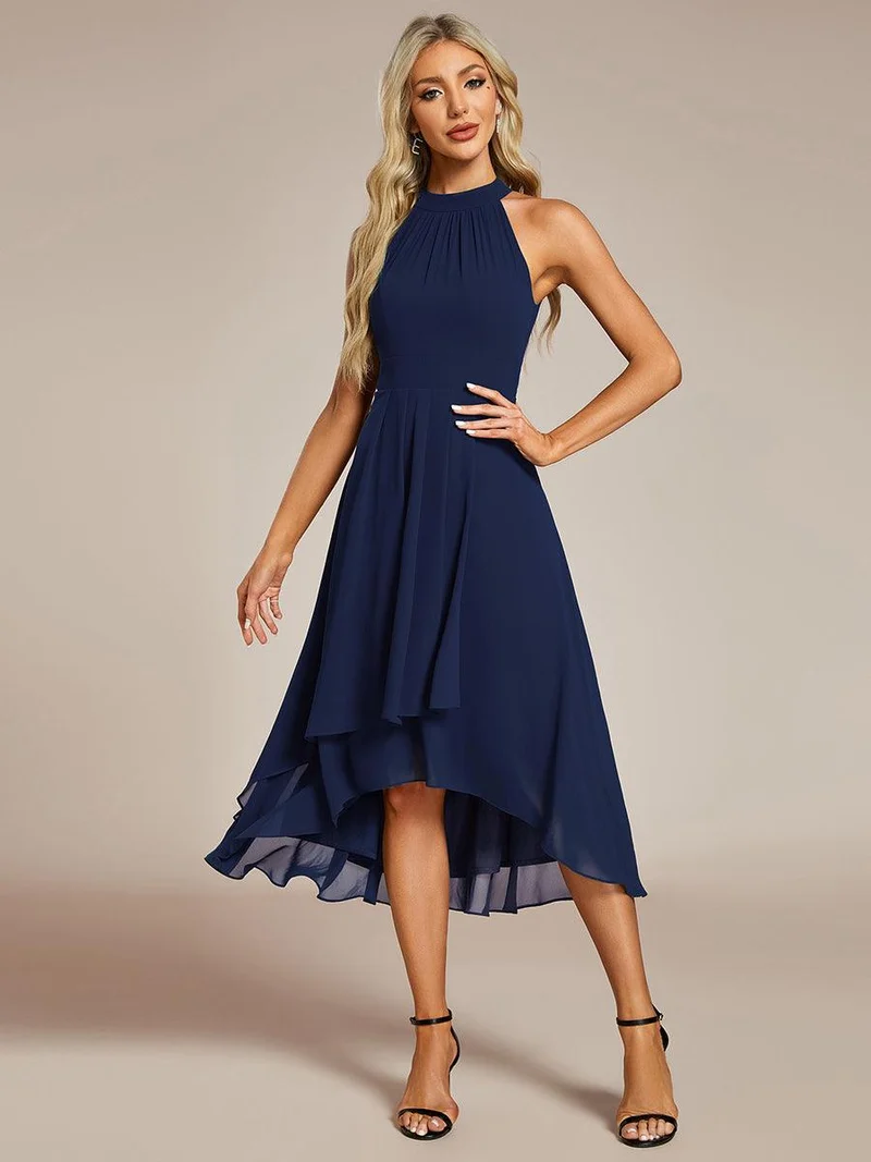 ever POSIE|Robe invitée mariage mi-longue sans manches et col licou en mousseline de soie