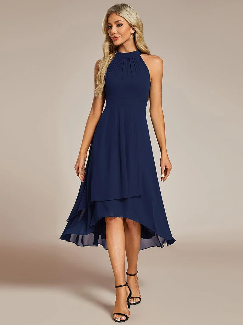 ever POSIE|Robe invitée mariage mi-longue sans manches et col licou en mousseline de soie