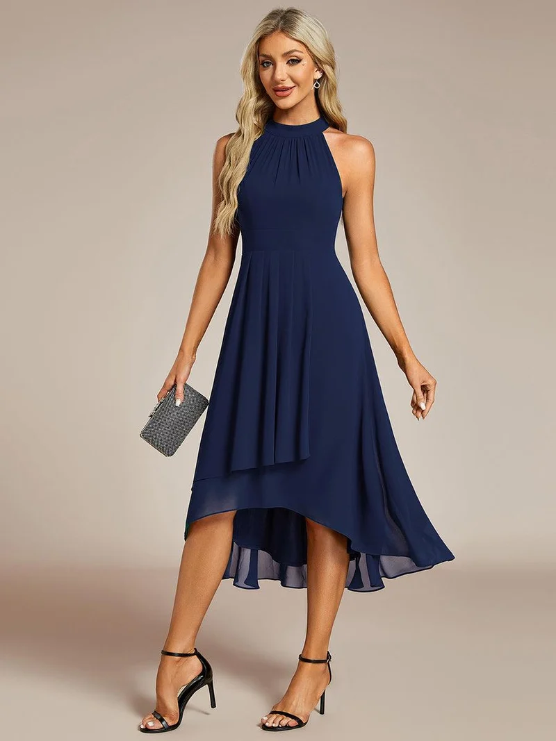 ever POSIE|Robe invitée mariage mi-longue sans manches et col licou en mousseline de soie