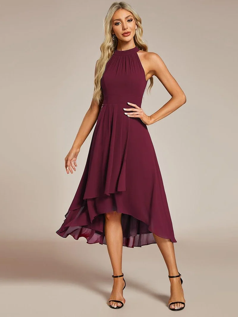 ever POSIE|Robe invitée mariage mi-longue sans manches et col licou en mousseline de soie